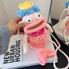 Handmade Crochet Ugly Cute Mermaid Phone Bag, Funny Big Mouth Doll Crossbody Purse for Girls Kids, Portable Shoulder Handbag