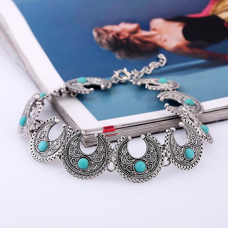 Bohemian Style Necklace Alloy Geometric Artificial Turquoise Jewelry For Casual And Gift Use