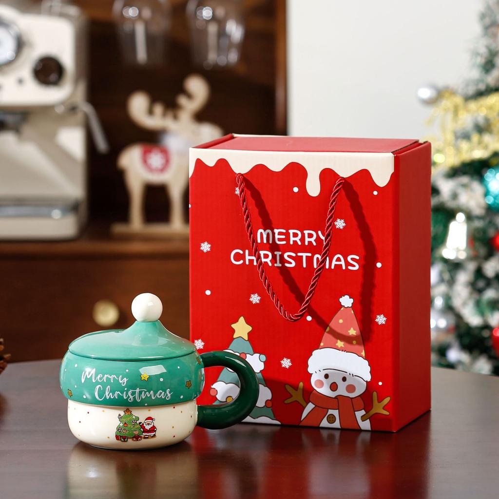 Creative cartoon ceramic Christmas cup souvenir high value large capacity mug Christmas gift set