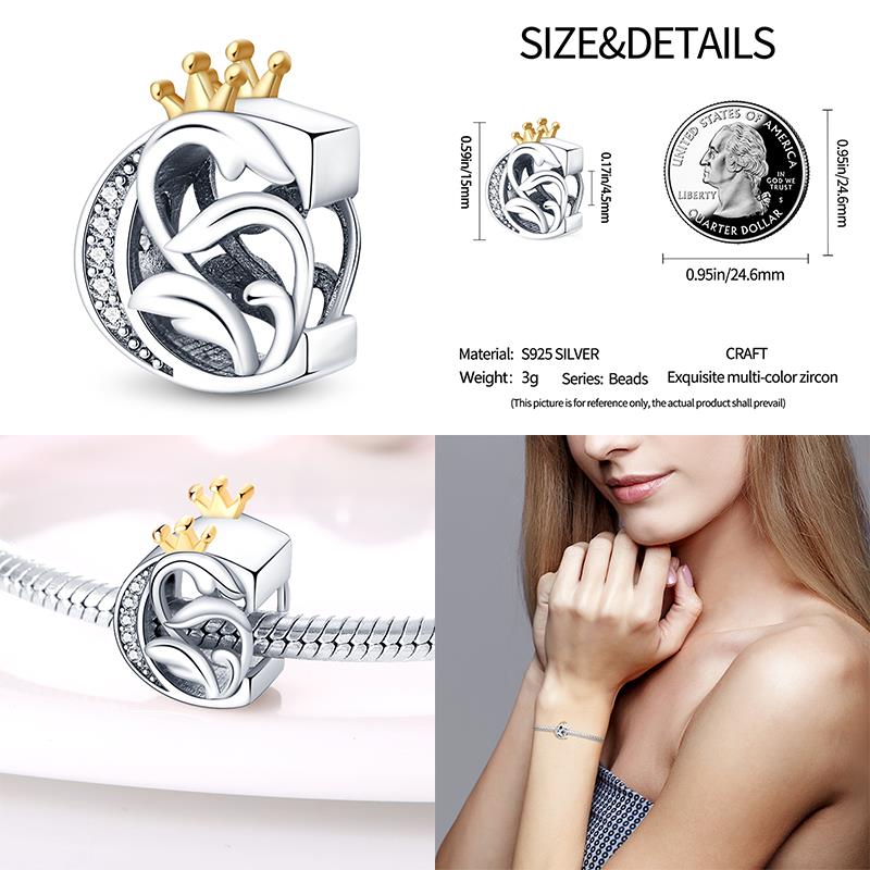 Classic Crown 26 Letters A-Z Copper Charms Fitoriginal Bracelets Diy Jewelry Making For Women Gift