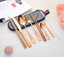Stainless Steel Tableware Set, Portable Knife, Fork, Spoon, Chopsticks, Straw, Western, Travel Gift, 9 Pcs Set