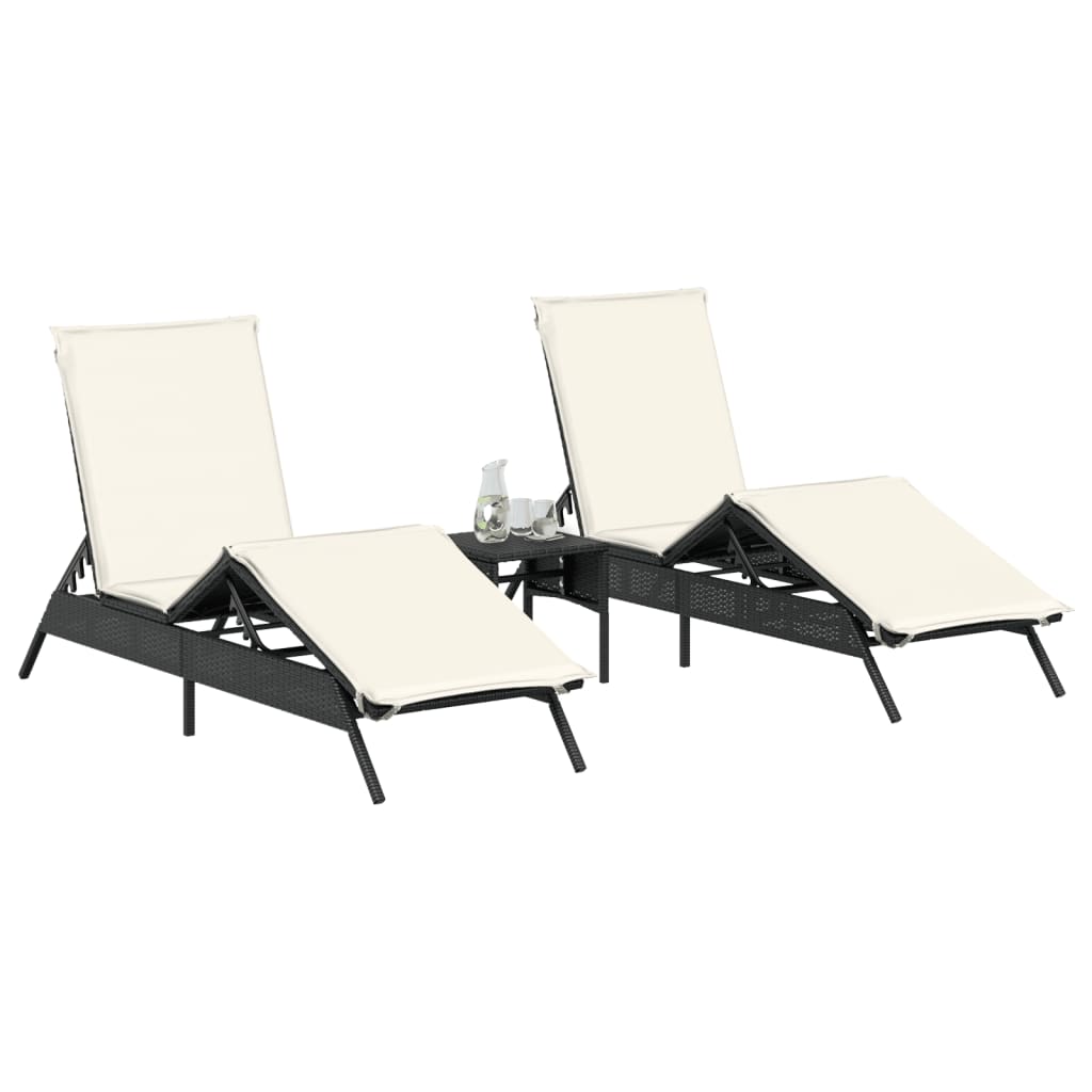 2 Piece Sun Lounger Set with Table Black Poly Rattan
