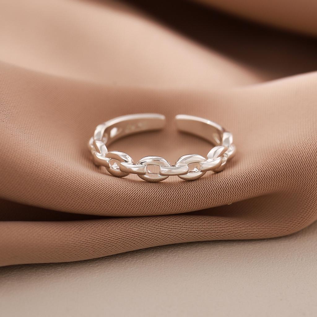 New Fashion Simple Personality Chain Shaped 925 Silver Not Allergic Hollow Fine Chain Adjustable Opening Rings R173
