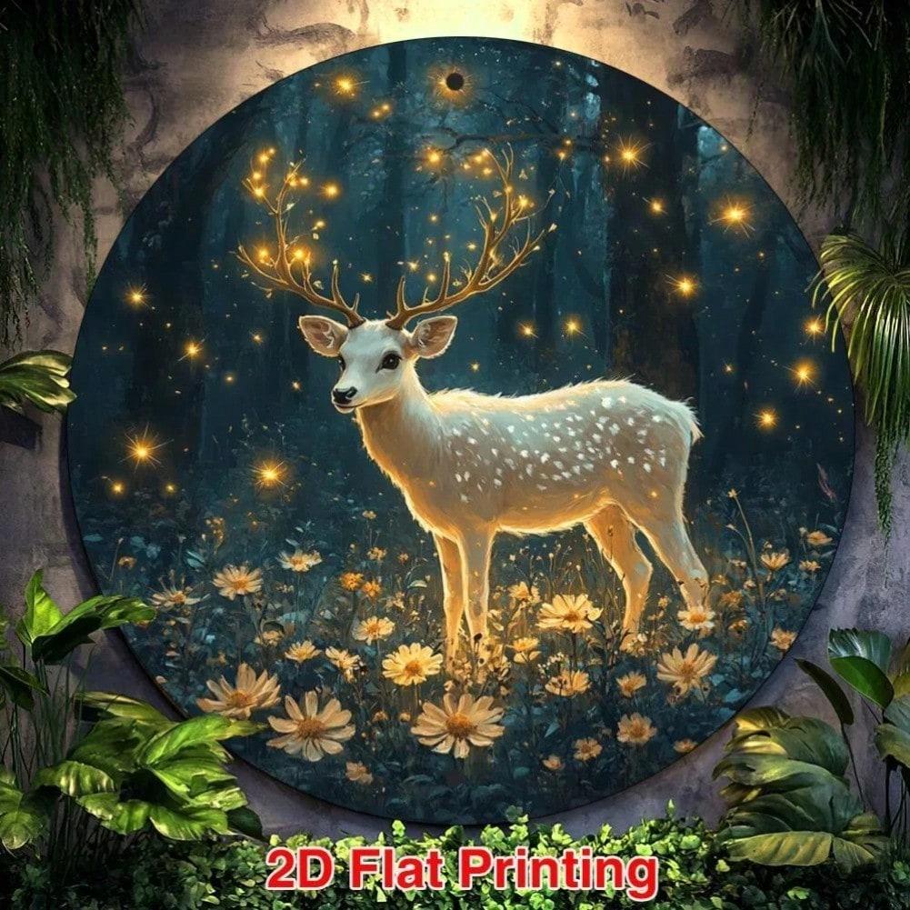 Vibrant White Deer Glowing Canvas Wall Art Metal Painting Modern Home Decor Gift 20x20 разноцветный
