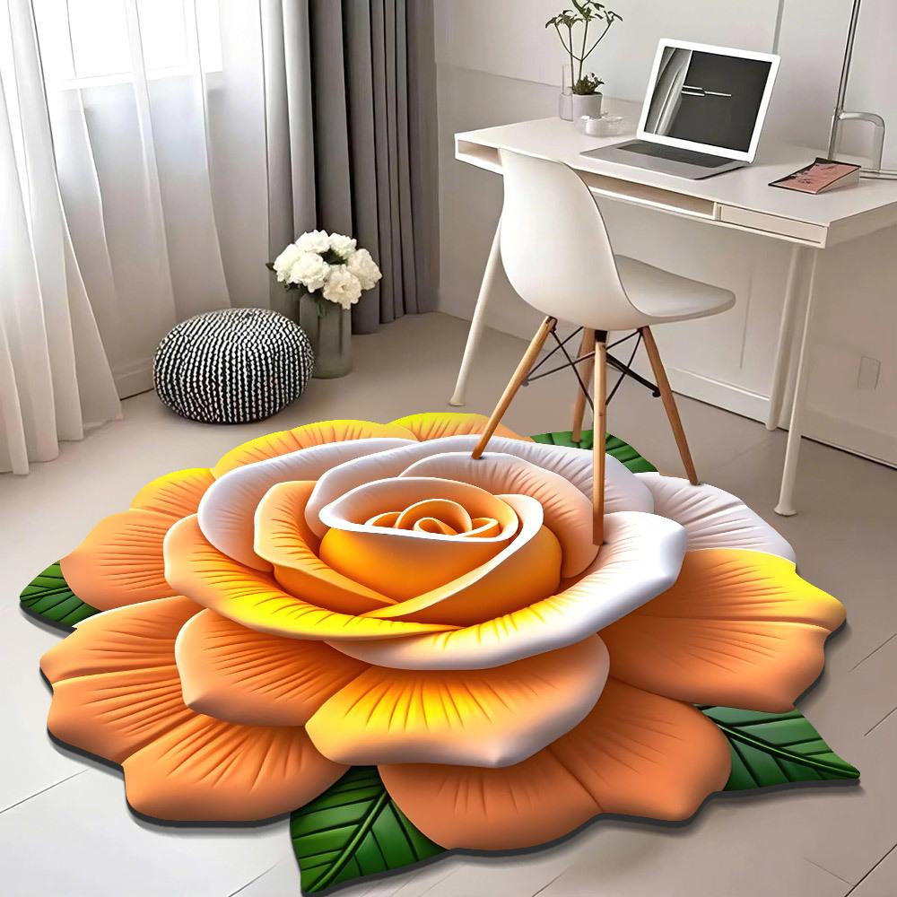 Home Living Room Home 3d Three-dimensional Floor Mat Flower Floor Mat Crystal Velvet Carpet Round Peony Petal Shaped Mat