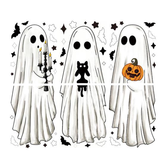 6 ks Halloweenské velké samolepky na okno s duchem Strašidelní duchové Netopýři Černá kočka Dýně Samolepky Odnímatelné Statické samolepky pro skleněnou okenní nástěnnou dekoraci