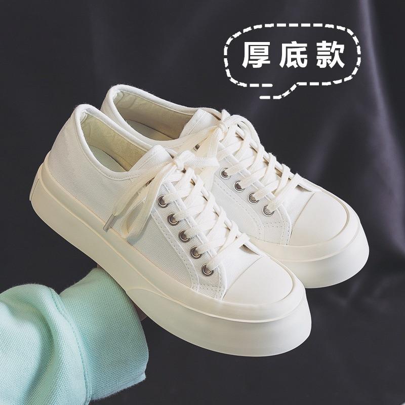 Canvas shoes women's little white shoes spring new trendy students versatile Harajuku style big head shoes casual board shoes