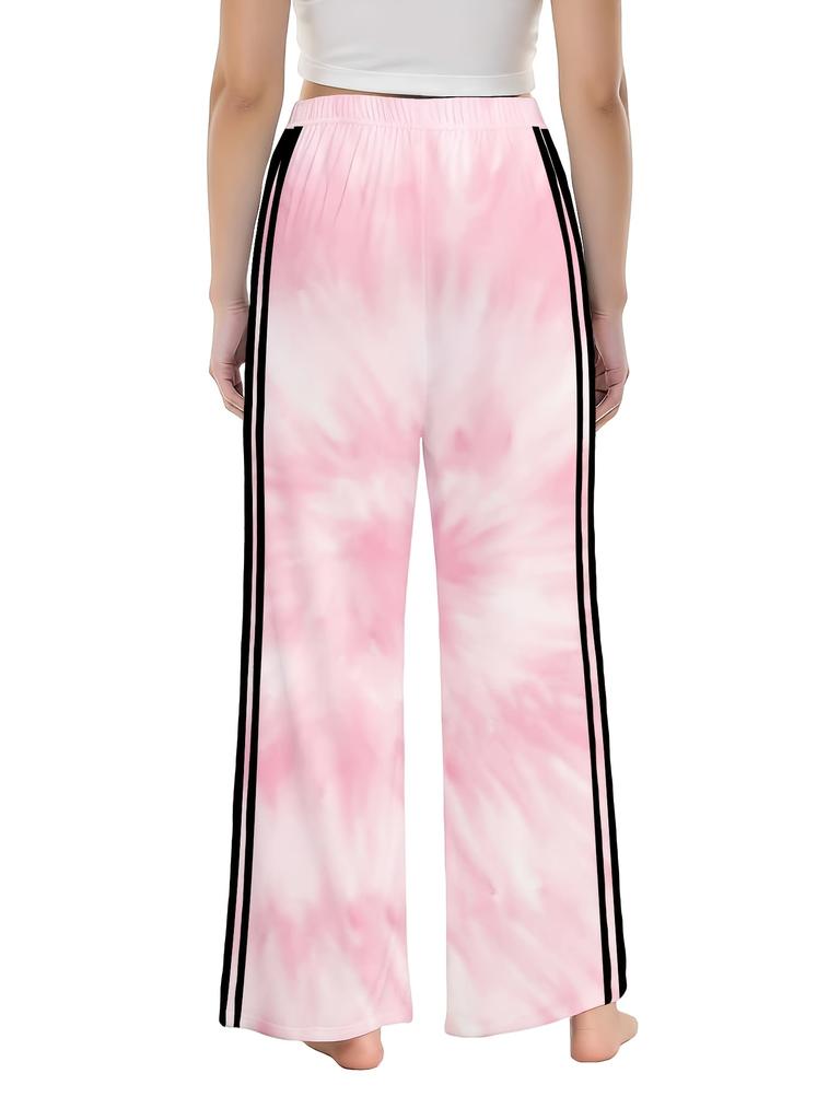 Women's Plus Size Wide Leg Pants Pink Tie Dye Print with Black Stripes Suitable for Casual and Sports Wear