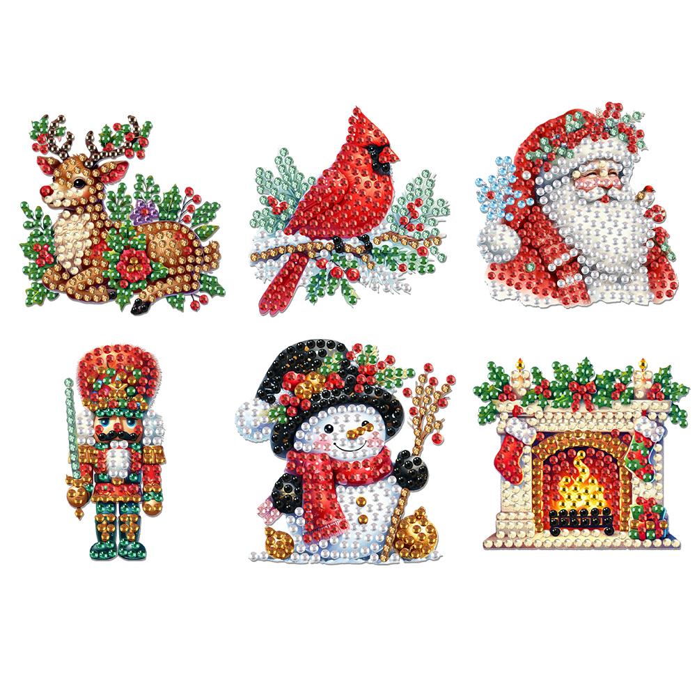6Pcs Acrylic Christmas Animals Fridge Stickers Diamond Art Magnets Decals Diamond Painting Fridge Magnet for Adults Beginners