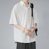 Men's Black Ice Silk Loose-Fit Short-Sleeve Shirt, Korean Style, Casual Summer Wear