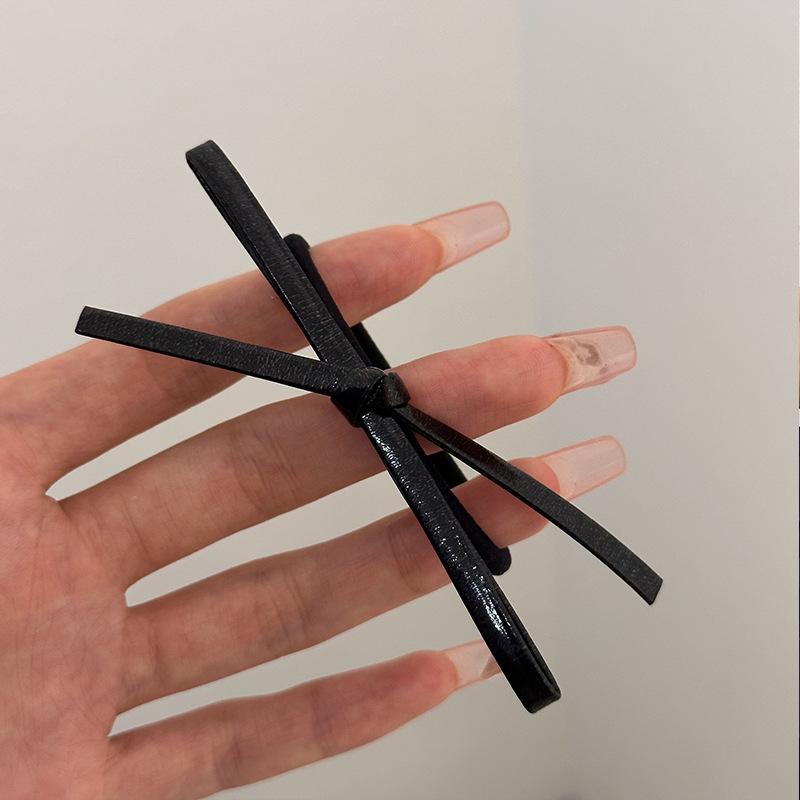 Delicate Silver Leather Bow Hair Clips, Girlish Hair Bands, Sweet Low Ponytail Hair Ties