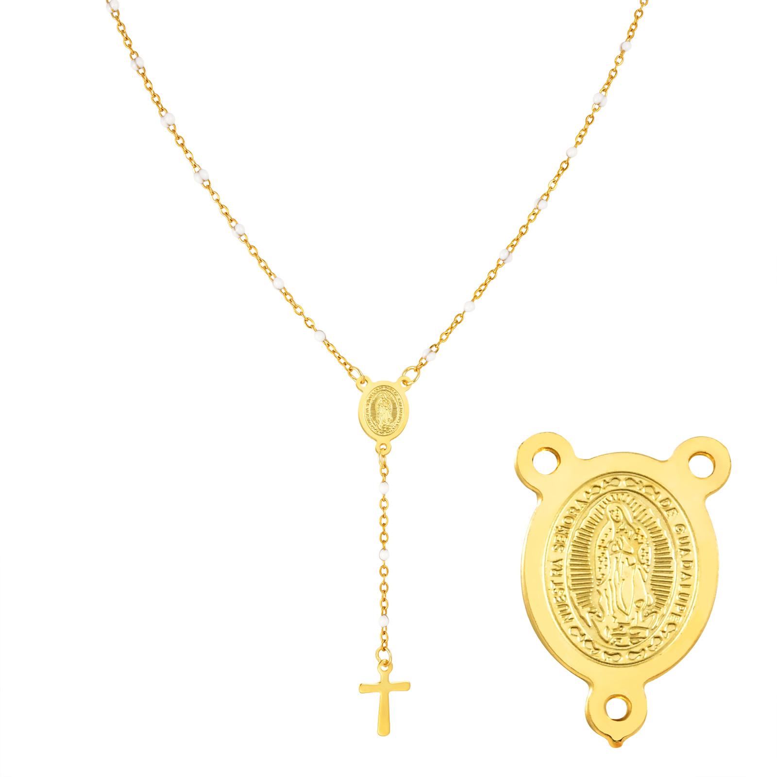 

Stainless Steel Rosary Virgin Cross Drop Y-shaped Necklace,Women s White Rice Bead Chain Prayer Necklaces,Exquisite Jewelry Gift