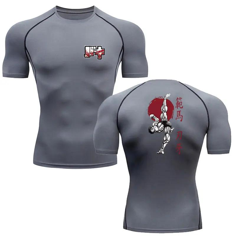 Training and Exercise T-shirt Anime Baki Hanma Men Running T-Shirt Compression Shirt Gym Fitness Short Sleeve Jogging Sportswear