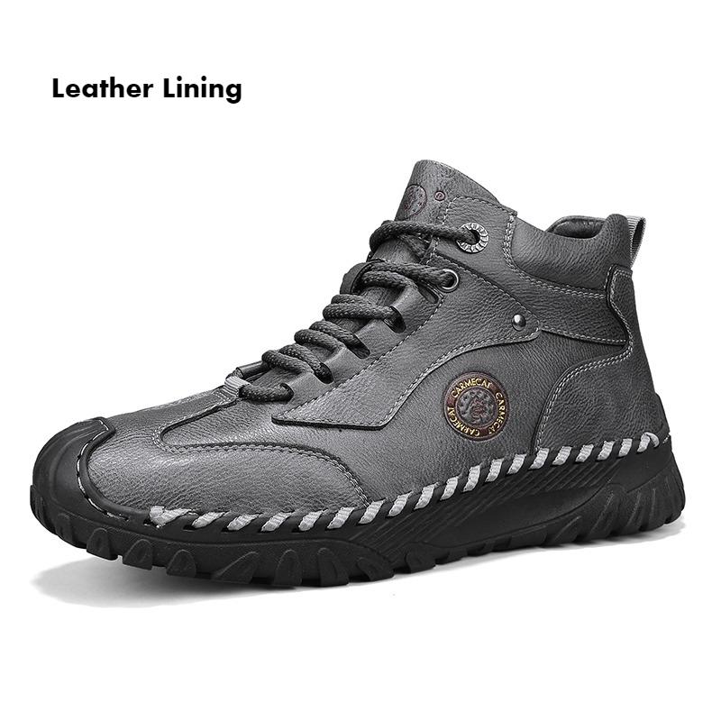 Men's High-top Leather Boots Casual Sneakers Winter Plush Shoes Snow Boots