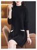Women's Korean-Style Loose Knit Mid-Length Sweater with Pockets