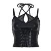 H Home European and American Women's Clothing Pull Cool Dark Corns Lace-up Patchwork Leather Strap Female Kpop Fake Two-Piece Black Corset