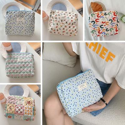 Portable Cotton Floral Beauty Case Female Handbags Toilet Bag Makeup Bag Cosmetic Pouch