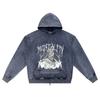 DTG print Knitted Denim Zip-Up Hoodie Mentality Death Metal Brother Print Zipper Hoodies  