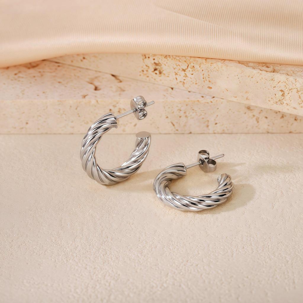 2025 Bestseller Twisted Pattern Hoop Earrings, Titanium Steel, European & American Style, Versatile Design.