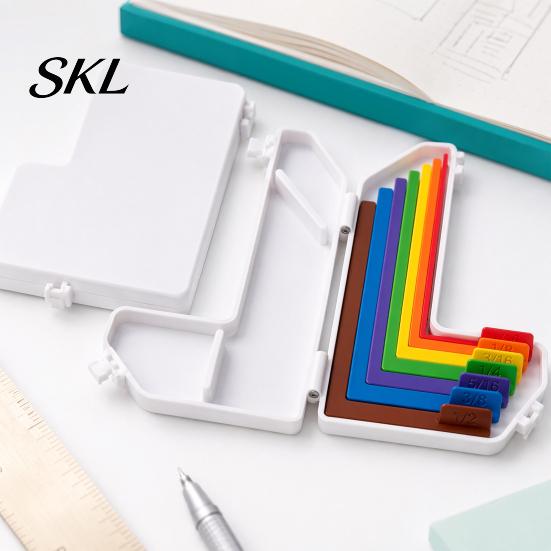 L-Shaped Measuring Guide 7Pcs Paper Crafting Alignment Guides, Ruler Positioning Tool with Storage Box, Multi-Size Compact Case Scrapbooking