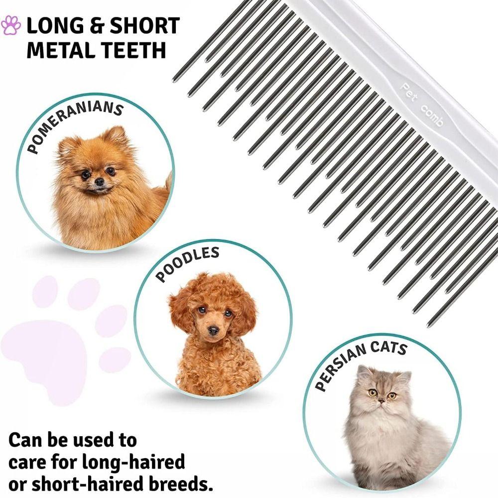 Long & Short Teeth Pet Dematting Hair Rake Stainless Steel Dog Dematting Tool  Hamsters