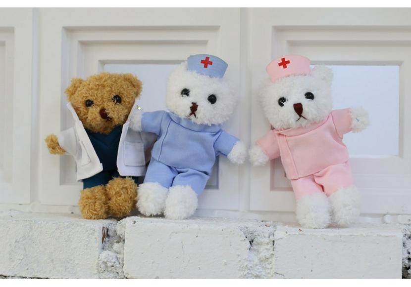 12cm Doctor/Nurse Teddy Bear Graduation Doll with Custom Logo - White Coat Pendant Souvenir