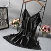 Solid Color Women Nightdress Satin V Neck Spaghetti Strap Backless Lady Sleeping Sleeveless Lace Patchwork Night Robe Garment