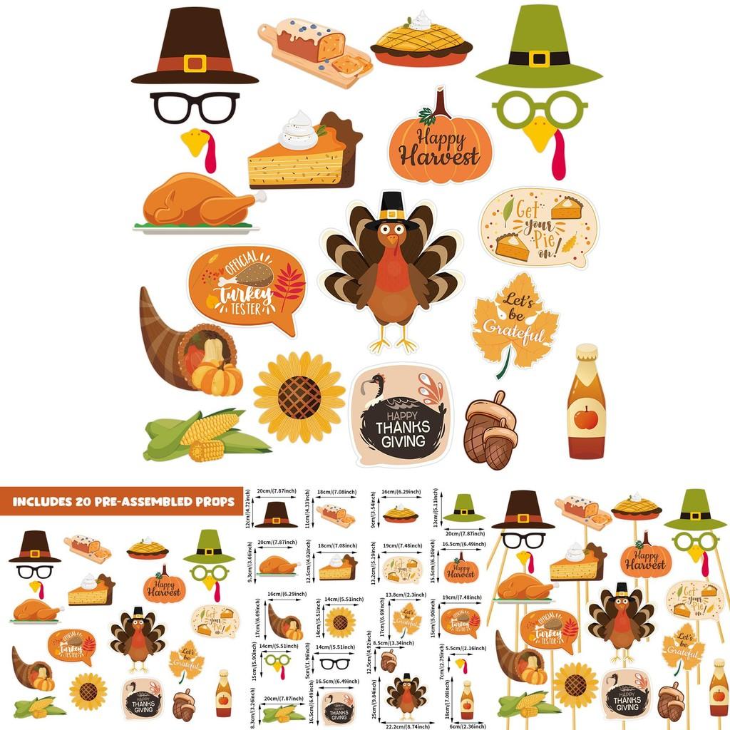 Paper Thanksgiving Day Photo Booth Accessories For Holiday Event Decor Set