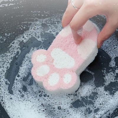6pcs Cat Paws Compressed Wood Pulp Sponge Cartoon Strong Adsorption Force Sponge Brush Hanging Absorbent Rub Bowl Brush