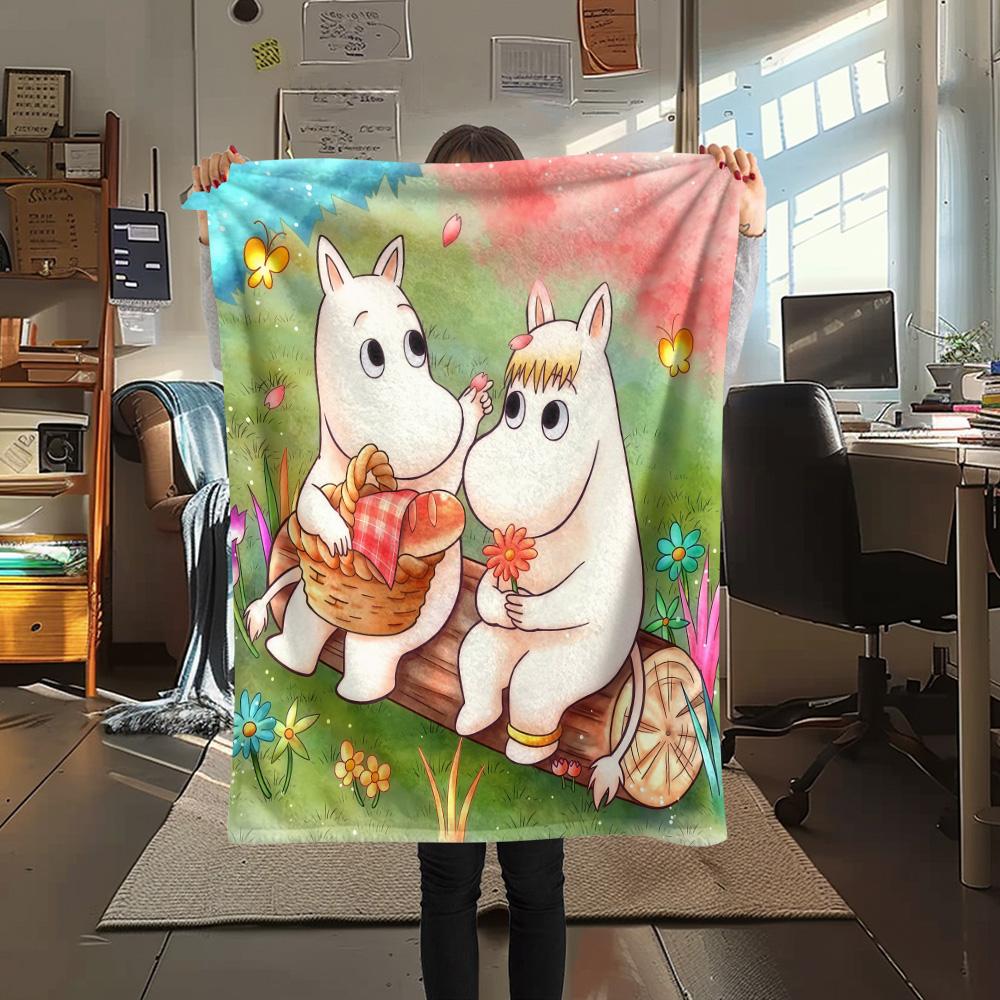Moomin2 Flannel Blanket, High quality Comfortable for All Seasons, Home Decor, Warmth and Comfort