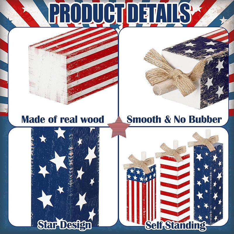 1PC Home Ornaments Wooden Tabletop Decorations American Flag Crafts Wood