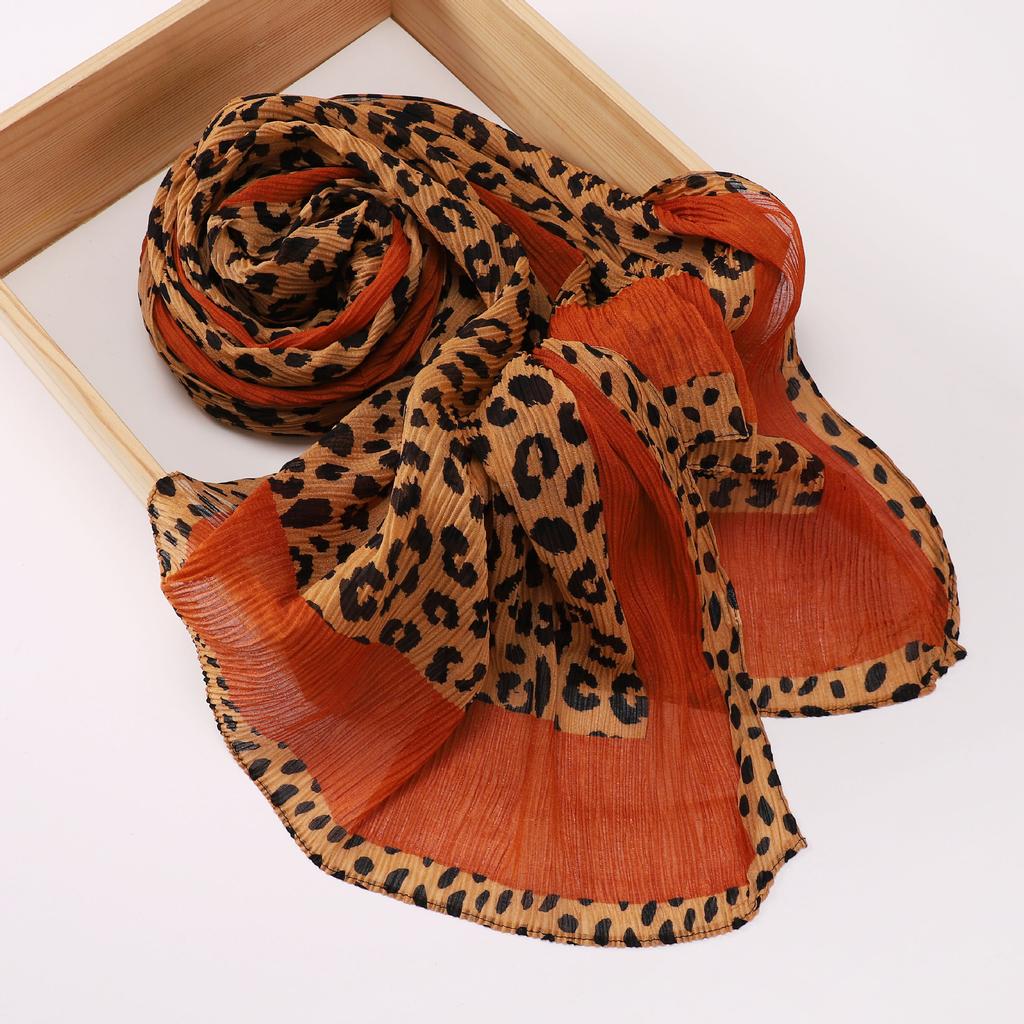 New Malaysian Leopard Print Crumpled Scarf, Literary and Retro Women's Head Scarf