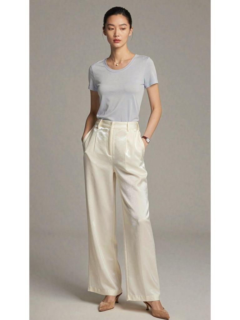 2026 Hangzhou Women's Mulberry Silk Lyocell U-Neck Tee - Lightweight, Breathable, Short-Sleeved Summer Fashion