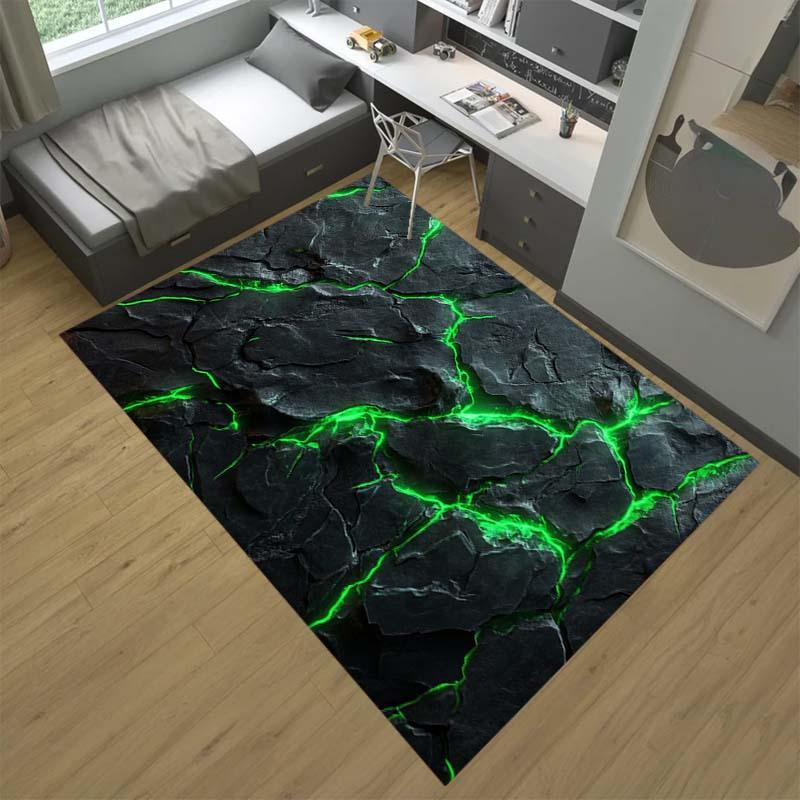 

Роскошный ковер с цифровой печатью - Дизайн «Черная скала с зелеными прожилками», Нескользящий полиэстеровый ковер для гостиной и спальни 60*90cm