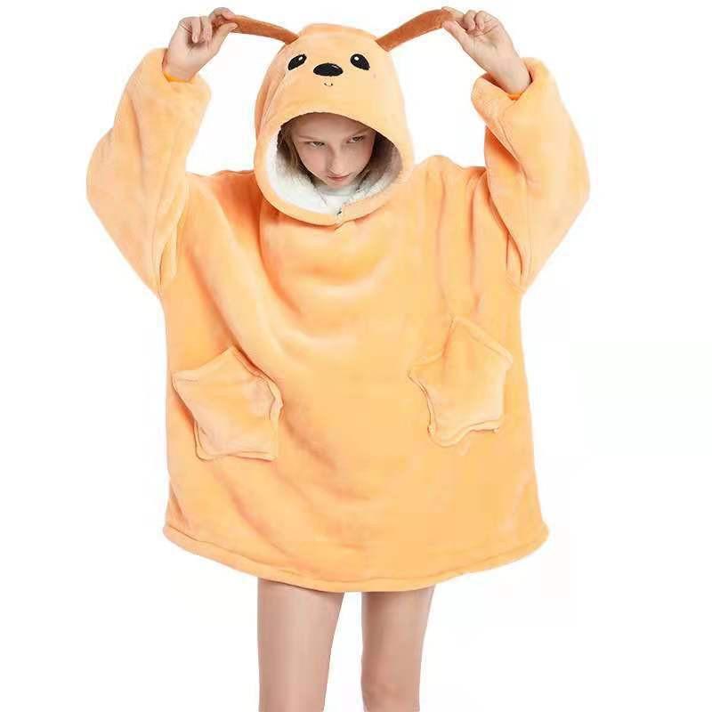 Kids Wearable Blanket Hooded Sweatshirt Cozy Cotton TV Fall Winter Home Use