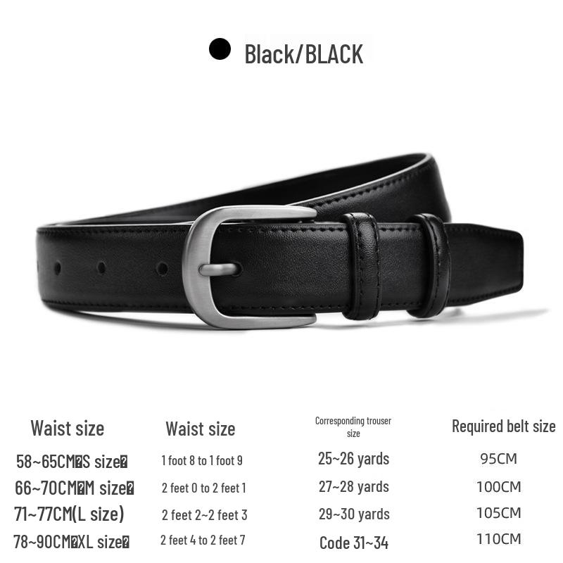 2023 Women's Genuine Leather Black Pin Buckle Wide Belt for Jeans