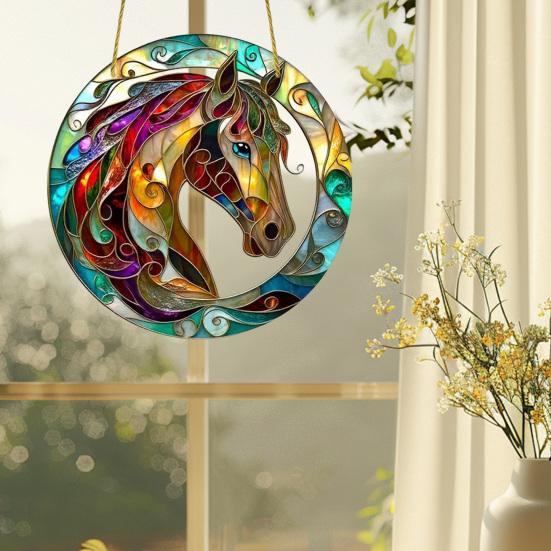 Acrylic Horse Suncatcher Stained Glass Effect Window Hanging Ornament Equestrian Gifts for Mom Grandma Women Horse Lovers