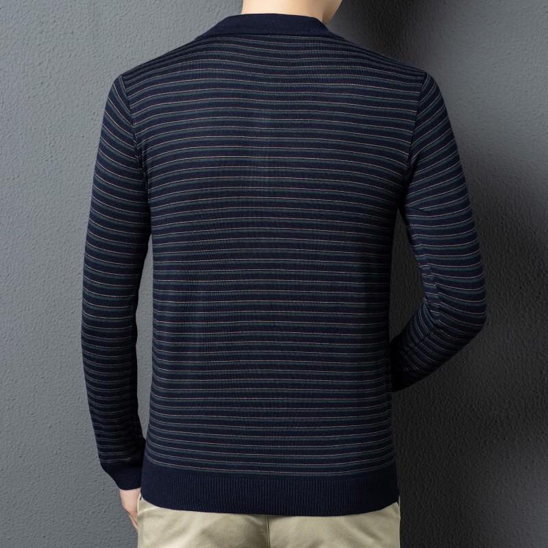 ROMON Men's Wool Blend Striped Polo Neck Sweater