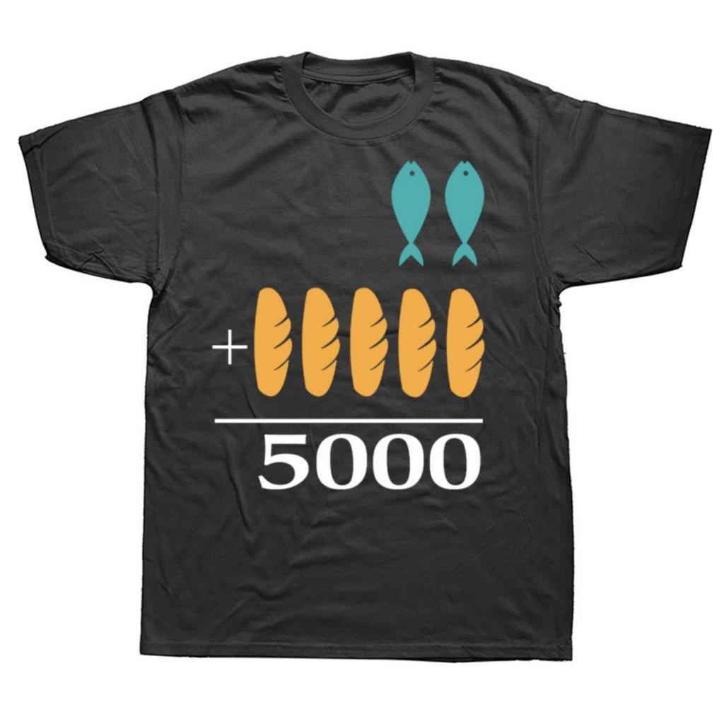 Jesus 2 Fische 5 Brote Herren T-Shirt 5000 Auserwählte Gegen den Strom Damen T-Shirts Grafik Mode Neuheit Geschenke