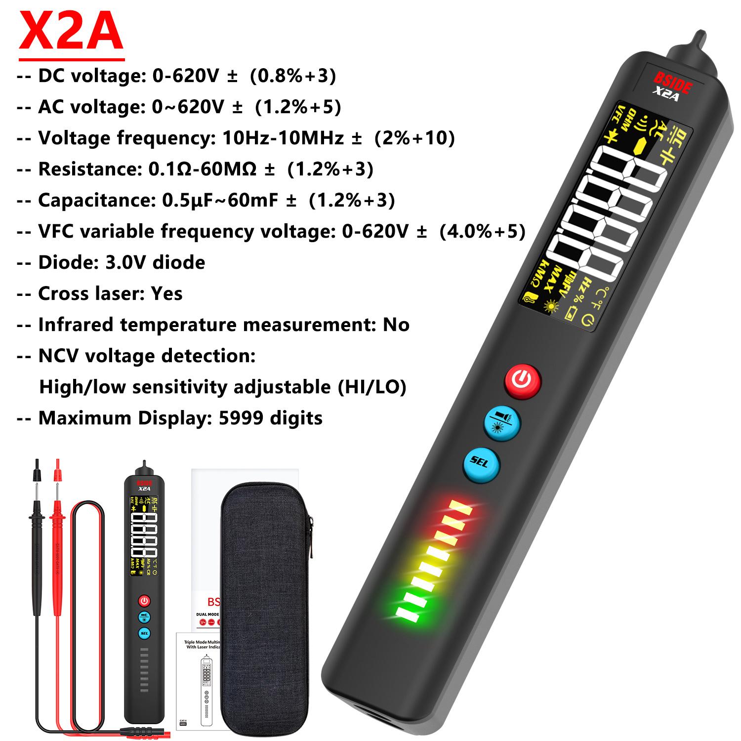 

Voltage Detector Tester Pen Smart Multimeter X2 Infrared Thermometer Live Wire NCV Continuity Test Meter X2A Digital Multimeter
