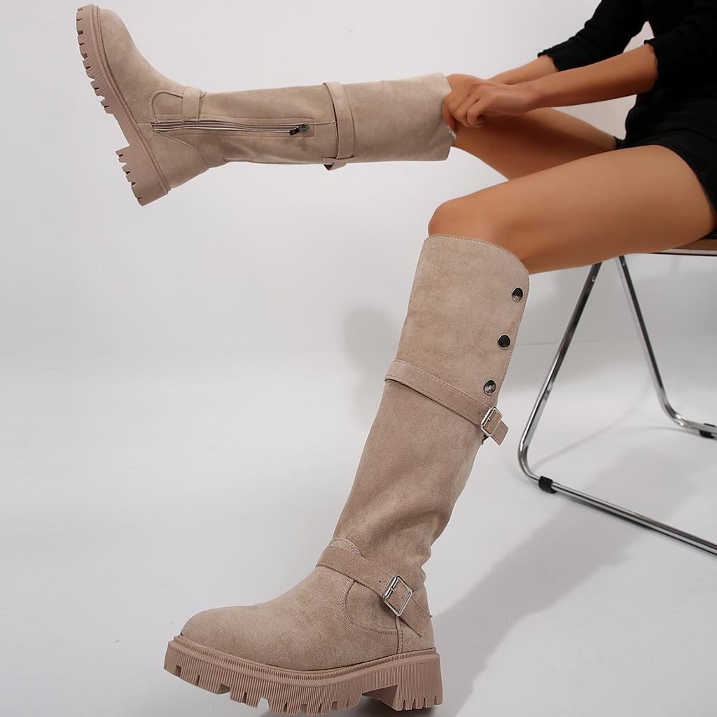 2024 Vintage Winter Women Trend Outdoor Comfortable Shoes Slip on Modern Elegant Thick Heel Long Boots Shoes for Women