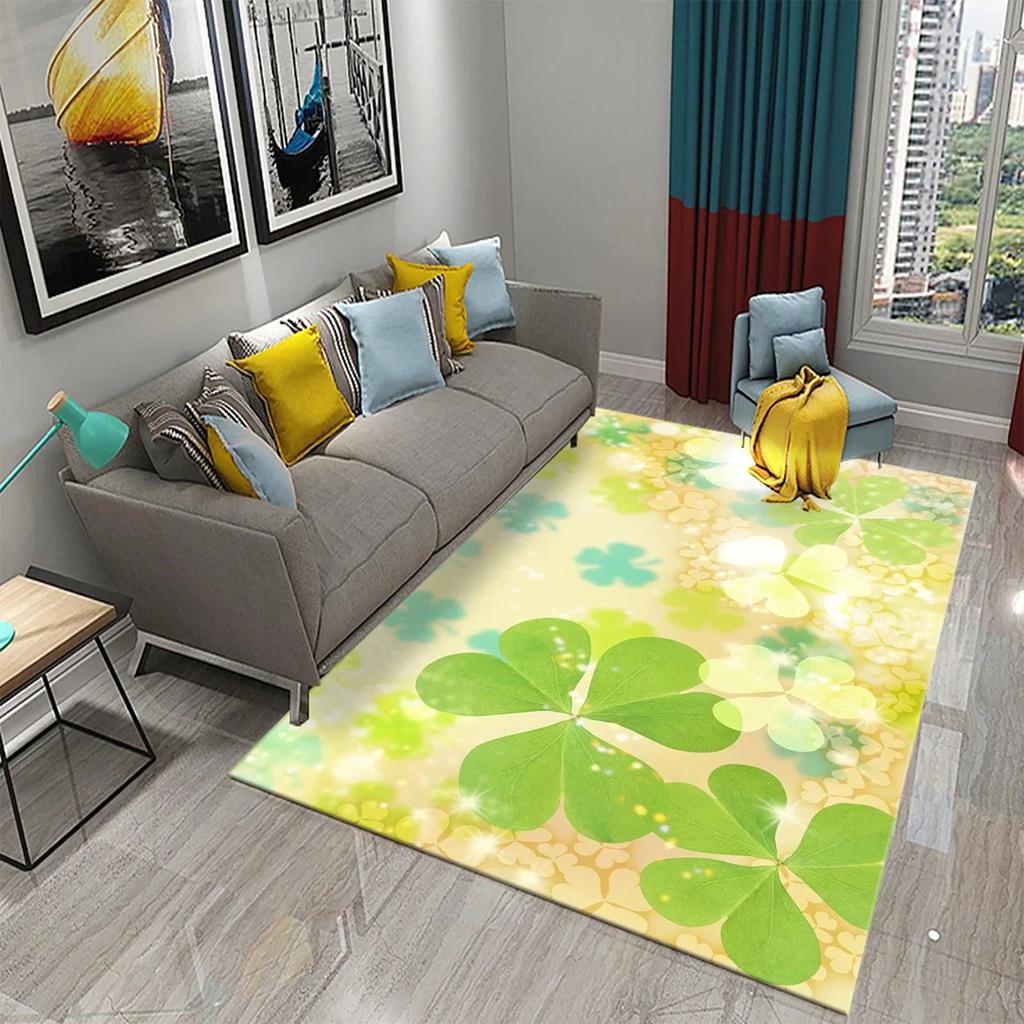Green Four Leaf Clover Carpet Saint Patrick's Day Living Room Bedroom Bathroom Door Mats Home Decor Soft Doormat Non Slip Carpet