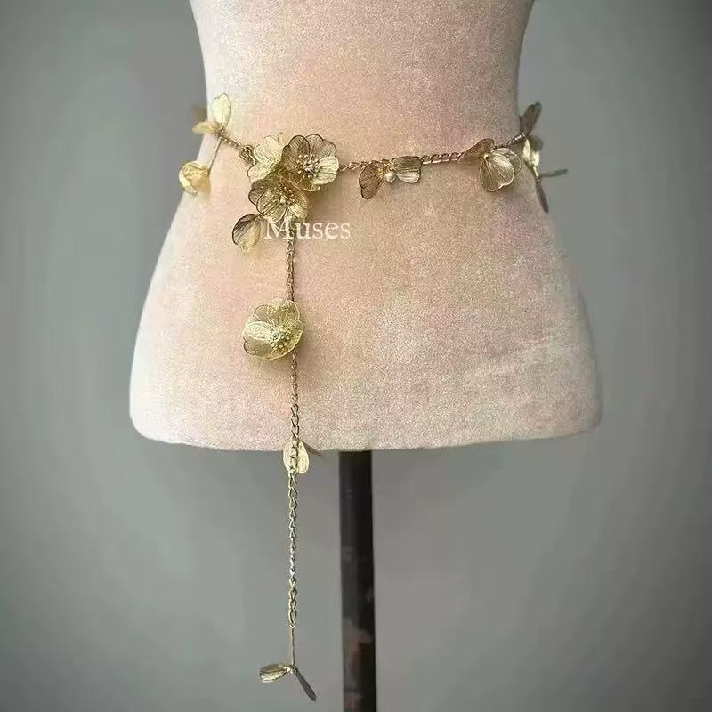 Spiritual flower pearl multi-layer tassel belt, body chain, light luxury and exquisite outer layer belt accessory