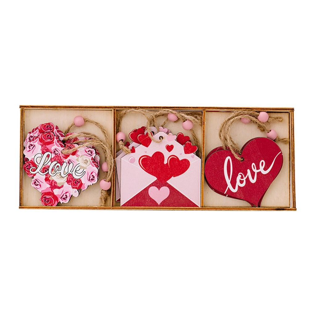 9Pcs Valentines Wooden Hanging Ornaments for DIY Crafts Project Wall Kitchen