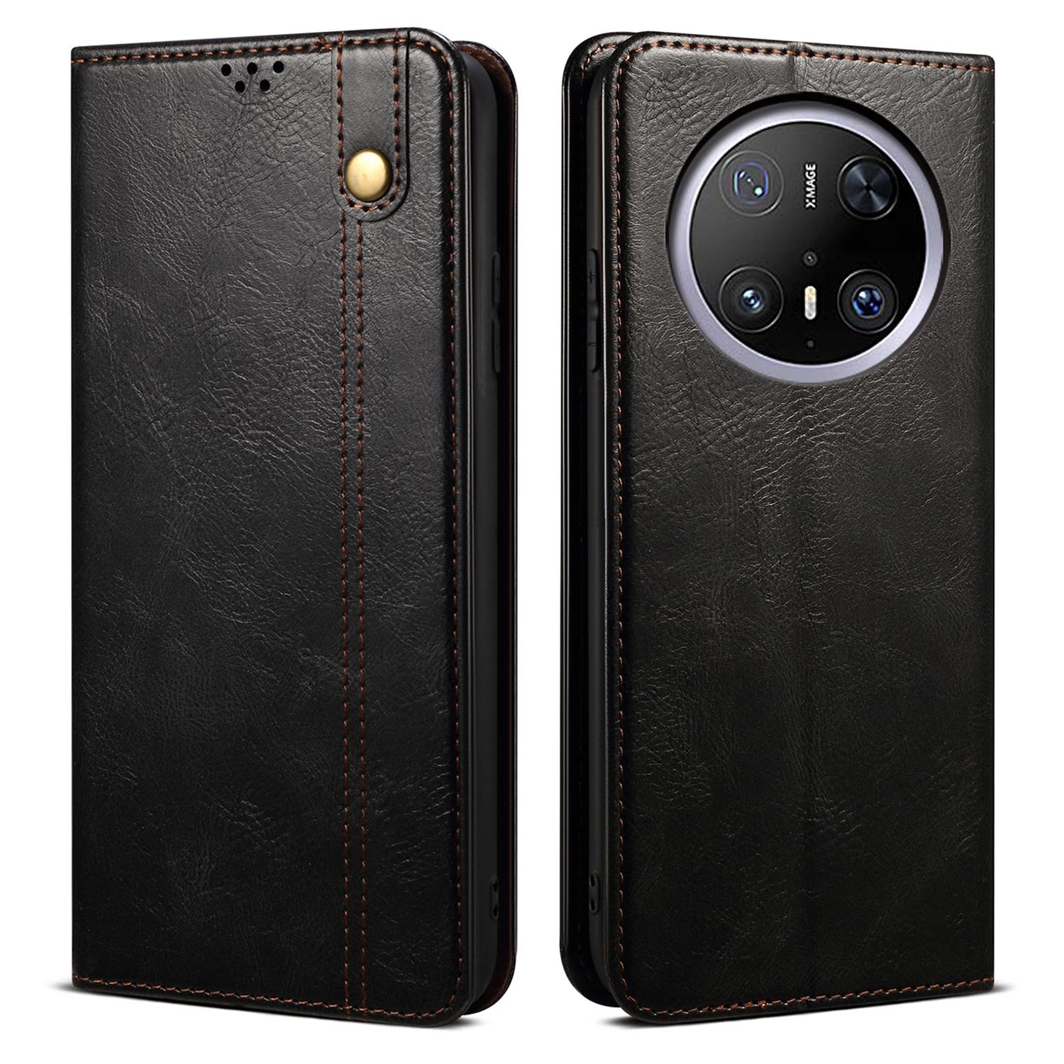 

For Huawei Mate 70 Pro/Mate 70 Pro+ Case Crazy Horse Texture Waxy Leather Wallet Stand Phone Cover Black