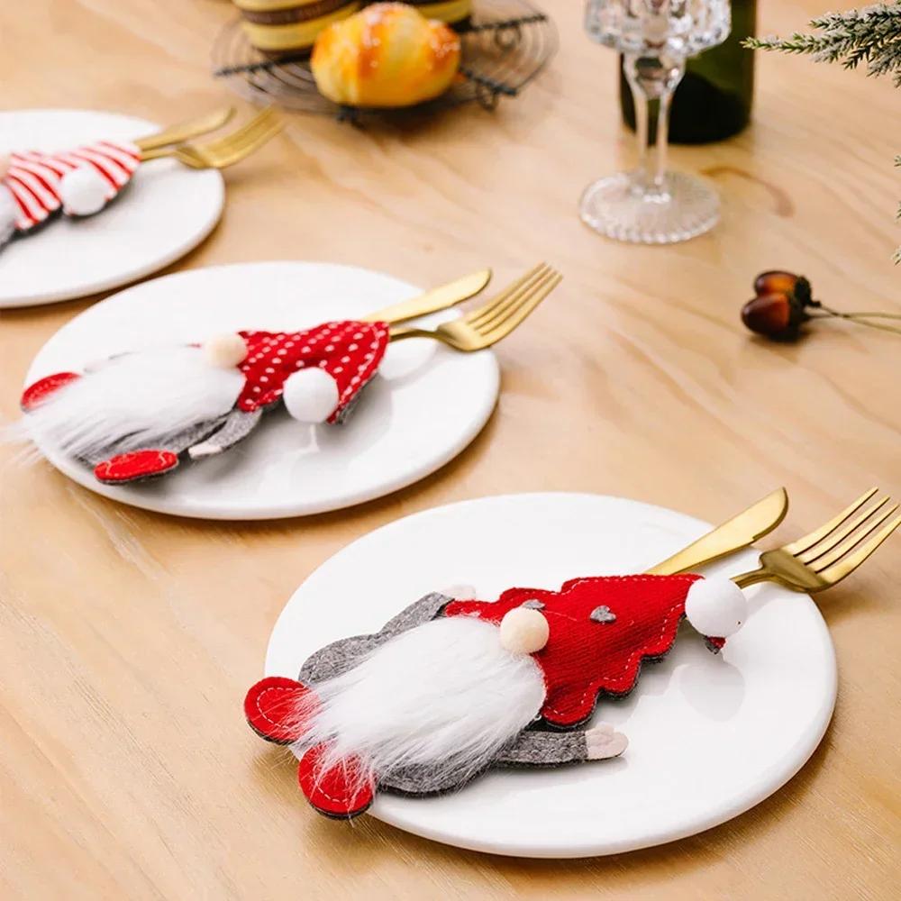 New Christmas Cutlery Holder Knife Fork Bags Claus Xmas Old Man Tableware Holders Party Dinner Table Decoration Supplies