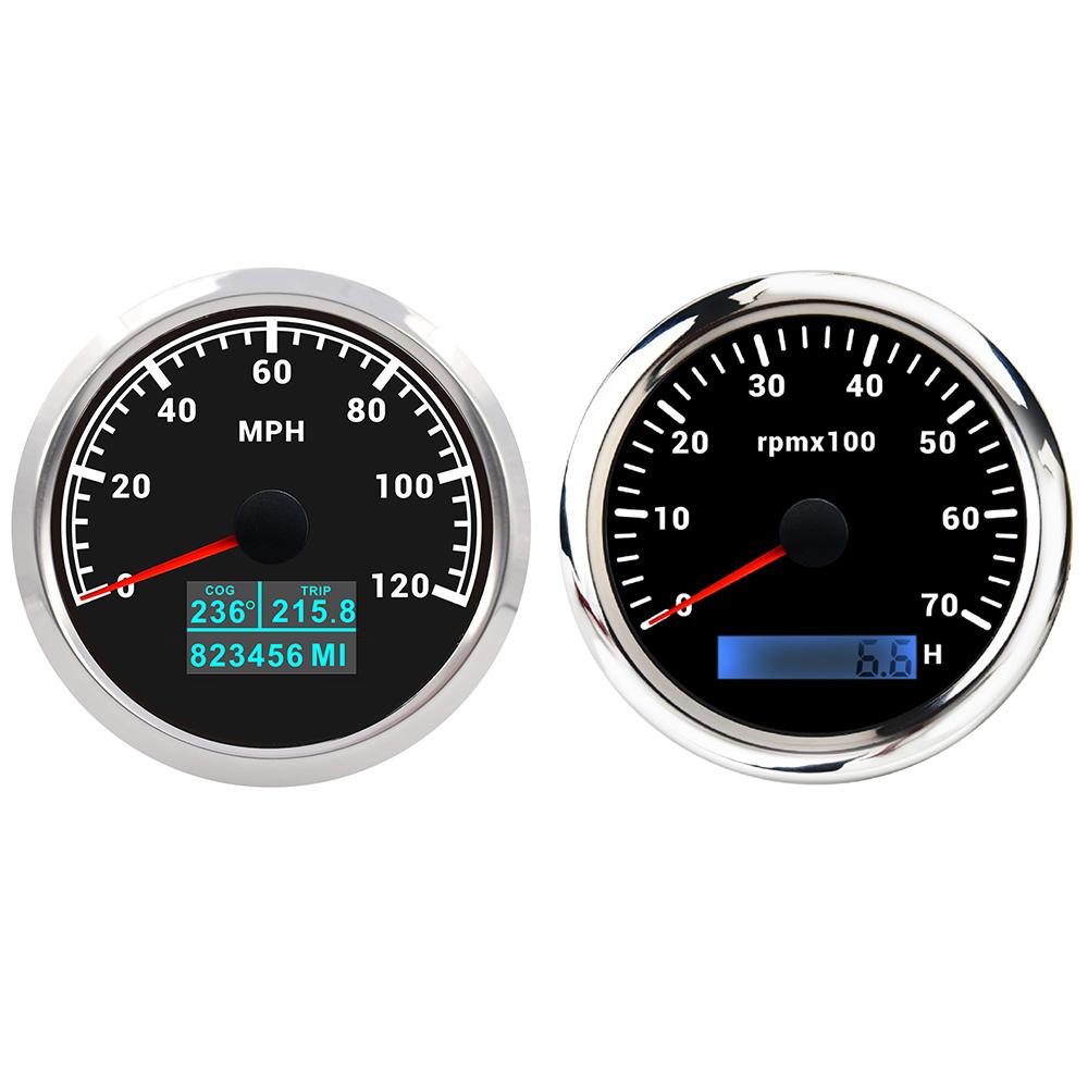 85mm GPS Speedometer 60M 80M 120M 160M 200M with 4K 6K 7K 8K RPM Tachometer with 7 Colors Backlight for Car Boat Yacht 9-32V
