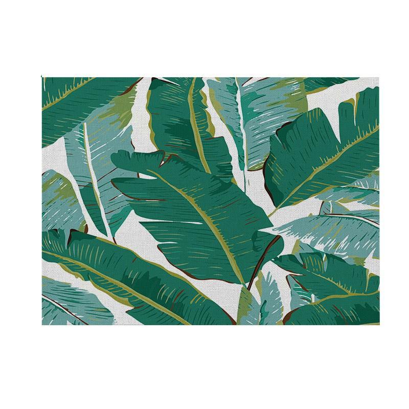 Natural Linen Placemat Set Tropical Plant Print Heat Resistant Table Mat Dining Kitchen Nordic Style Square