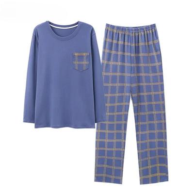 Autumn Winter Men's Home Suits Long-sleeved Trousers Suits  Pijamas for Men Knitted Cotton Plaid Design Pajamas
