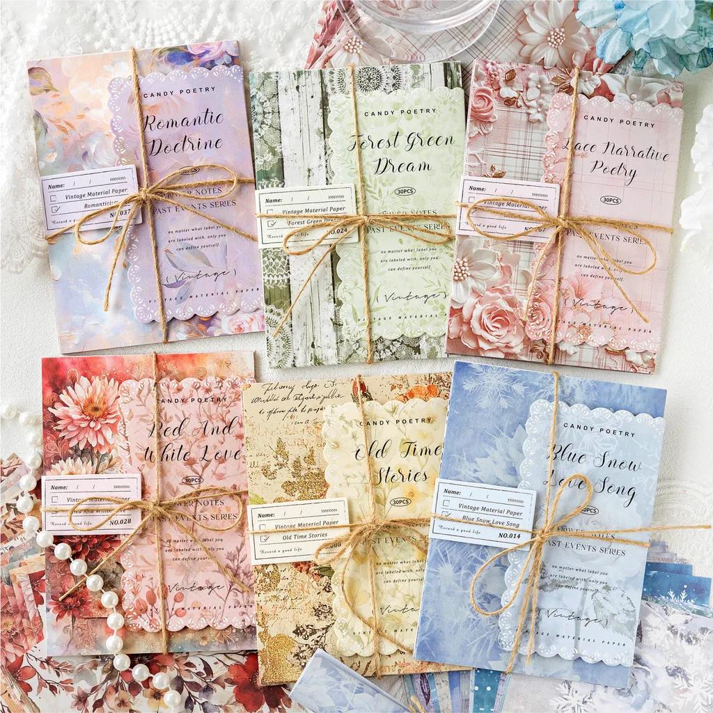 30sheets Vintage Floral Paper Base Decorative Background Paper Hand Made DIY Scrapbooking Craft Paper